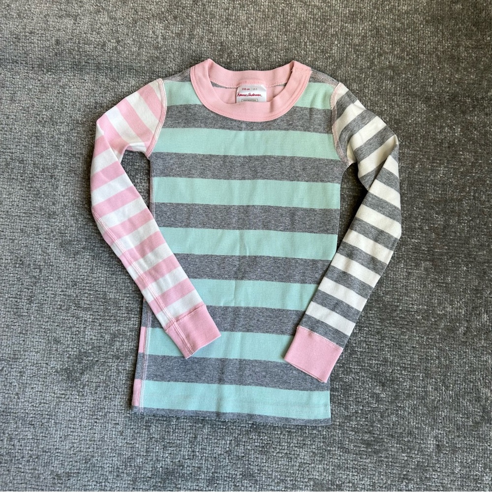 Hanna Andersson Girls Long John Striped Multi Color Organic Cotton Pajamas, 5yrs - Picture 2 of 6